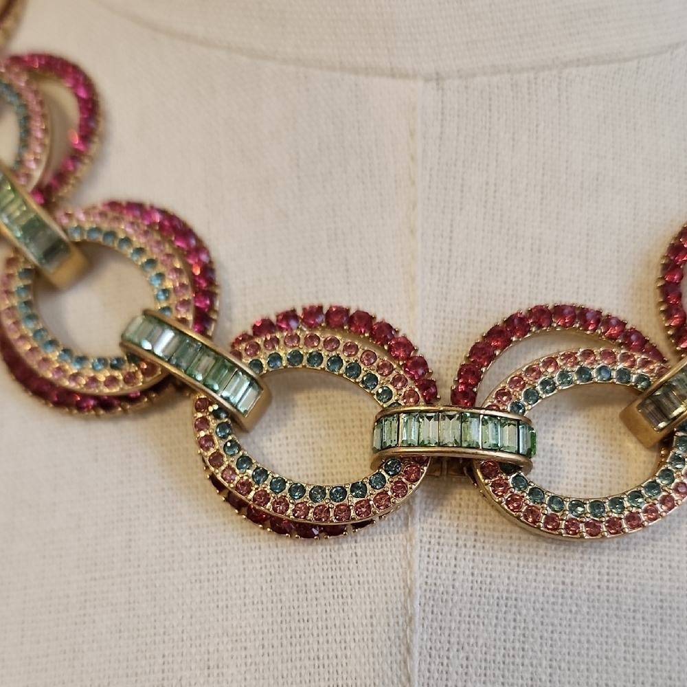 J. Crew Multicolor Rhinestone Chain Statement Necklace Adjustable - Picture 4 of 7